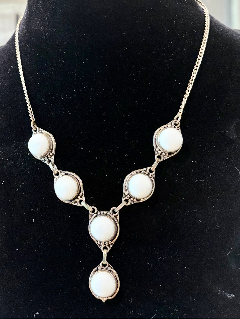 Vintage Silpada Sterling Silver & White Stone "Y" Drop Necklace (17” Chain)